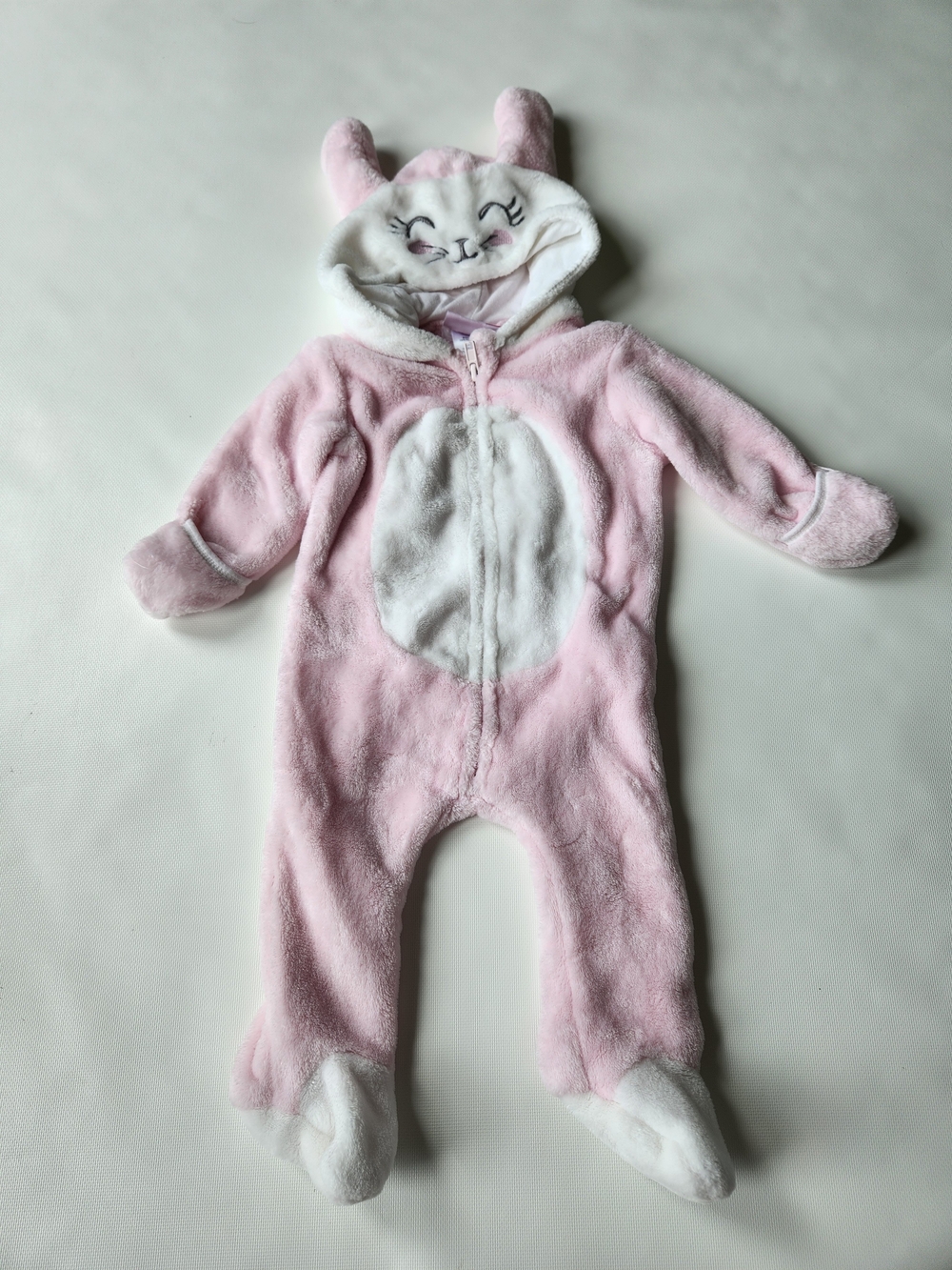 Penelope Mack Pink and White Plush Hooded Bunnie One-Piece Footie Onesie Costume